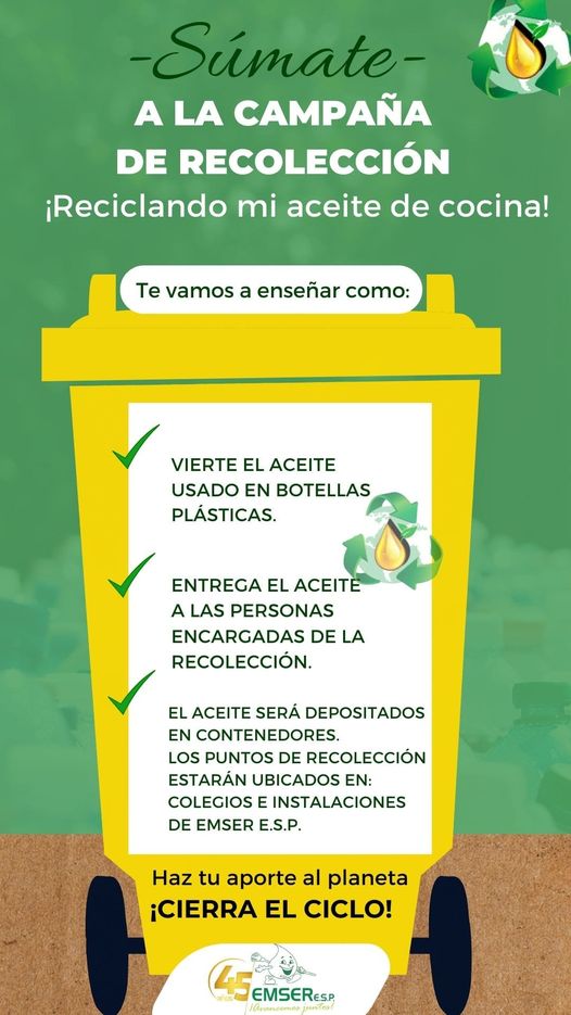 "Emser E.S.P. Lanza Campaña Ambiental 'Reciclando mi Aceite de Cocina