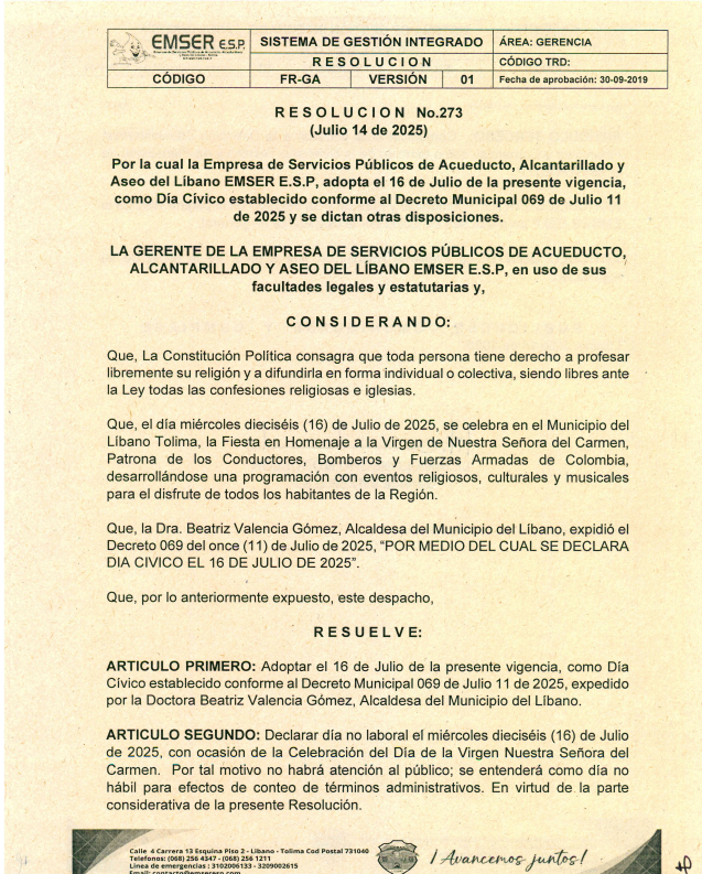 Resolucion 273 de 2025