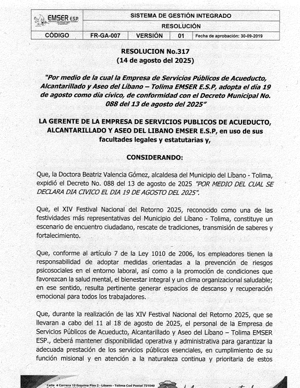 Resolucion no. 317 dia civico