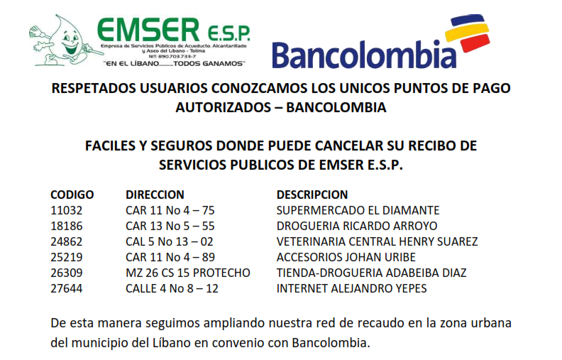 Puntos pagos autorizados