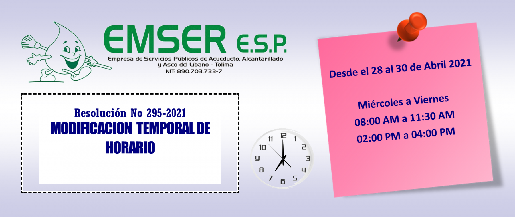 La EMSER E.S.P. informa a sus usuarios
